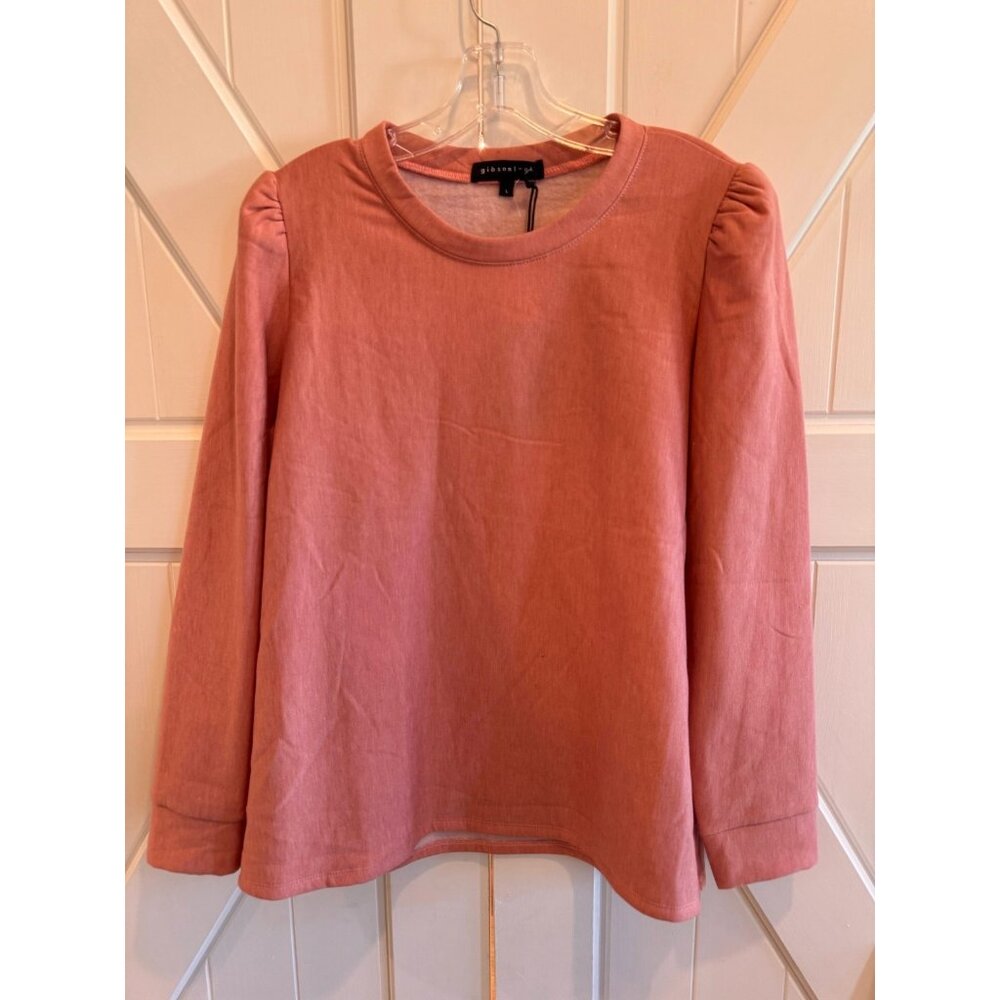 New Gibsonlook Mauve Pink Crewneck Puff Sleeve Sweatshirt Womens Size Large